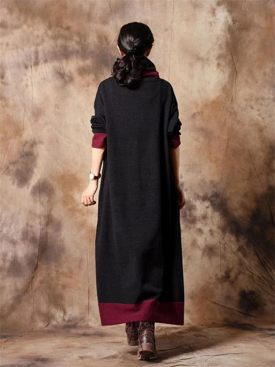 Autumn And Winter Casual High-Neck Contrast Sweater Dress