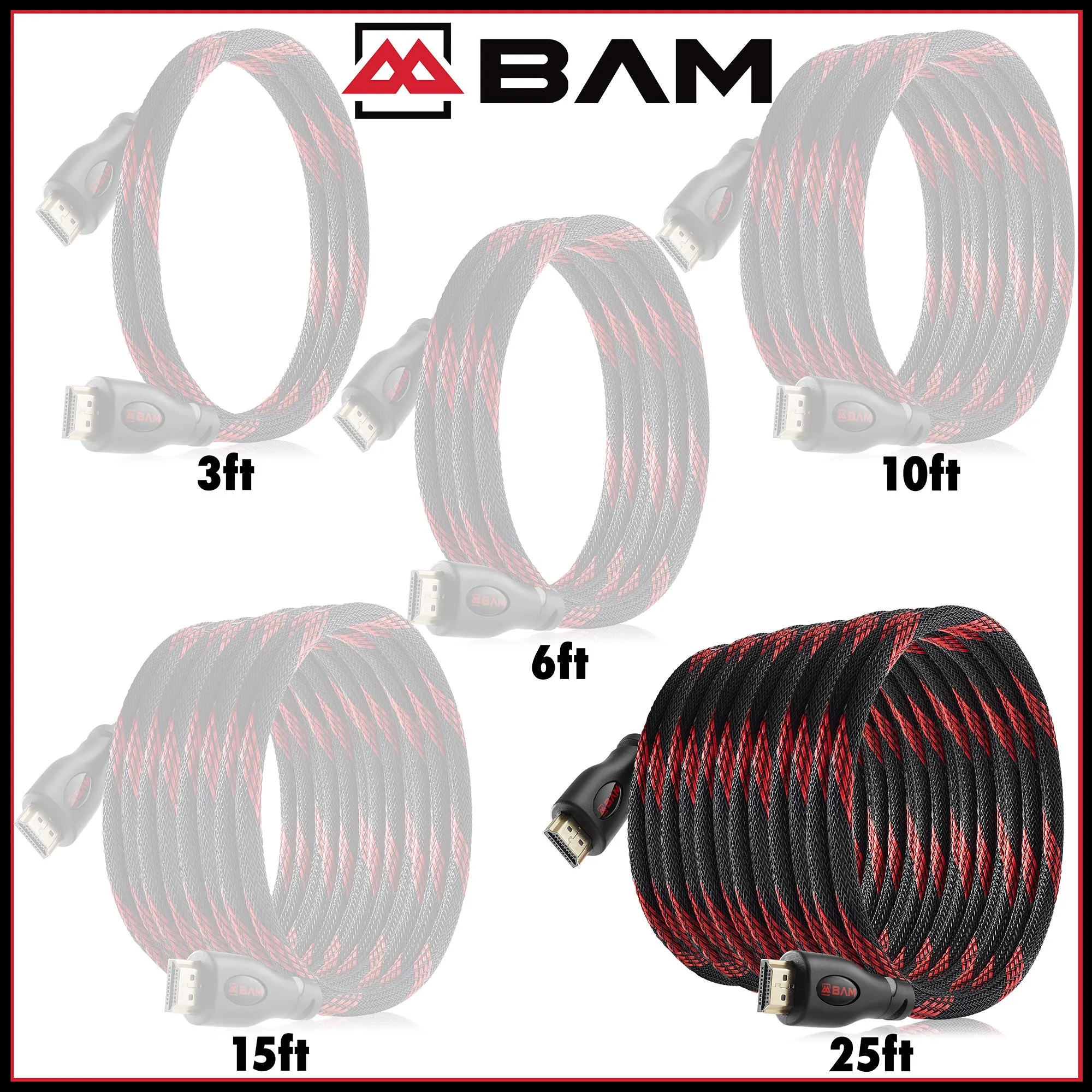 BAM 3 Pack High Speed 4K HDMI Cables