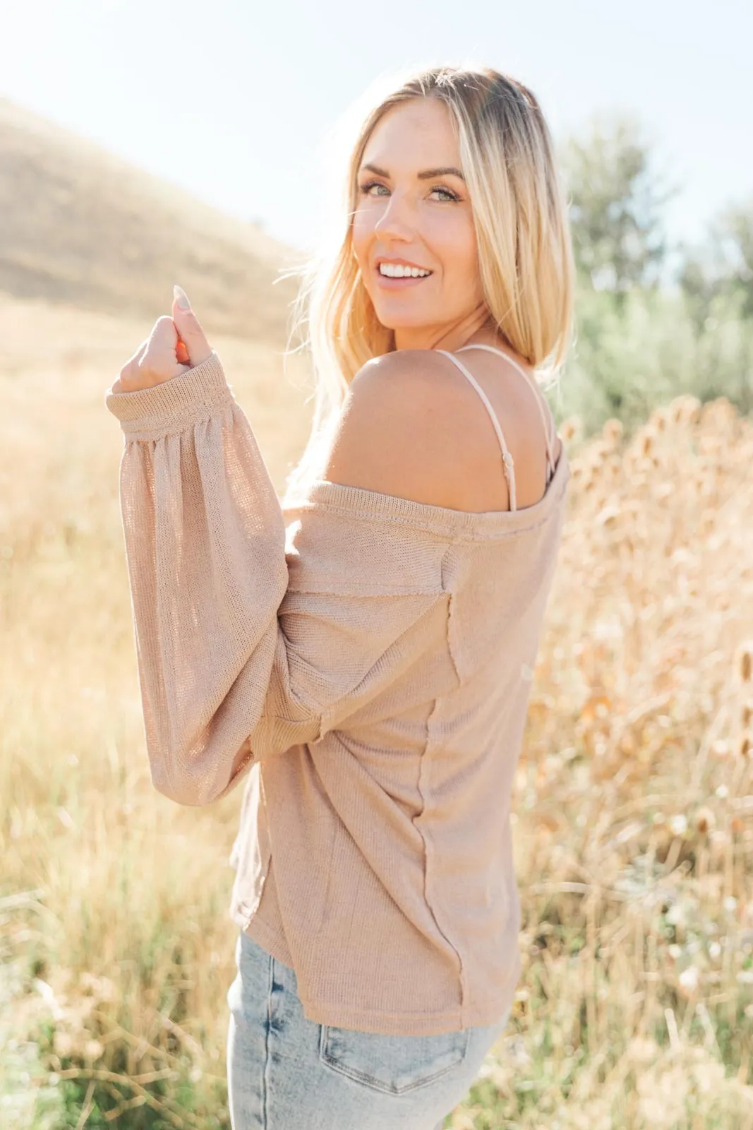 Bellissimo Draped V-Neck Sweater in Mocha