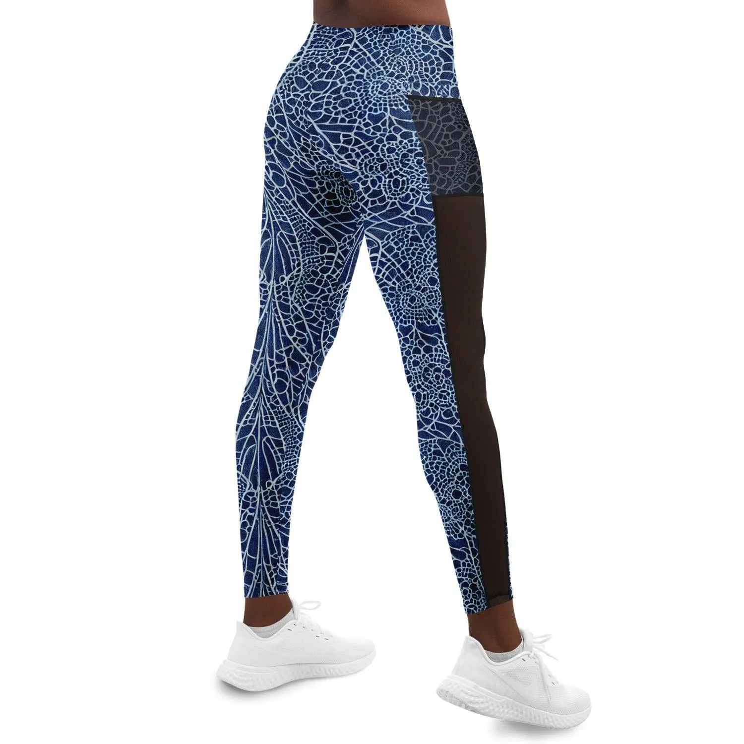 Blue Lace Mesh Pocket Legging