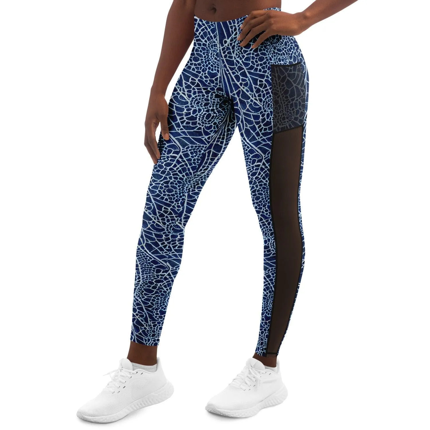 Blue Lace Mesh Pocket Legging