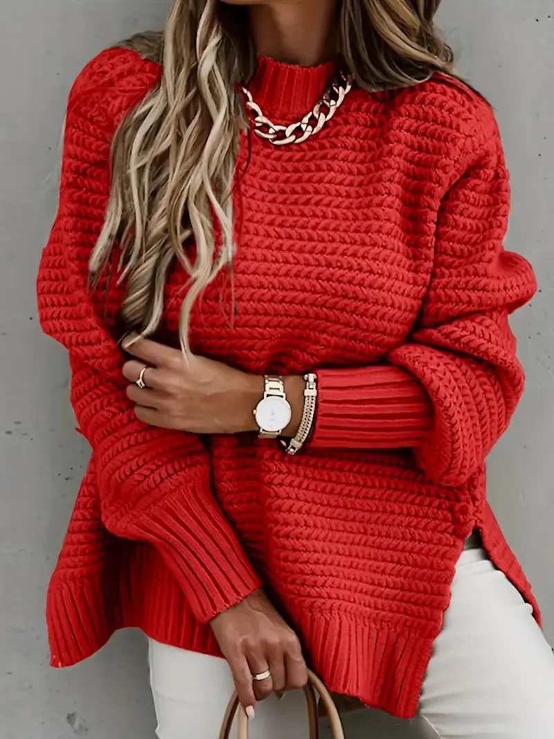 Half High Collar Pure Color Thick Pullover Chunky Sweater