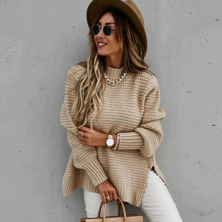 Half High Collar Pure Color Thick Pullover Chunky Sweater