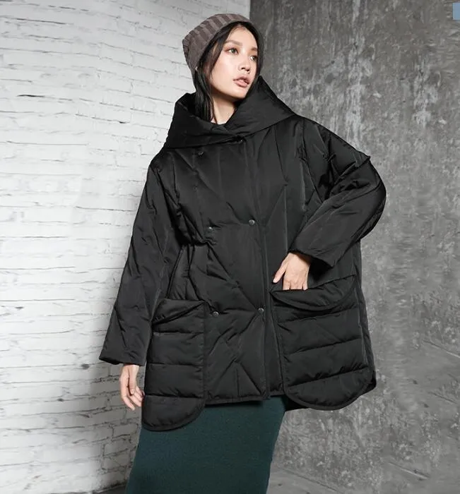 Hooded Women Winter Loose Thick 90% Duck Down Jackets Warm Long Down Coat