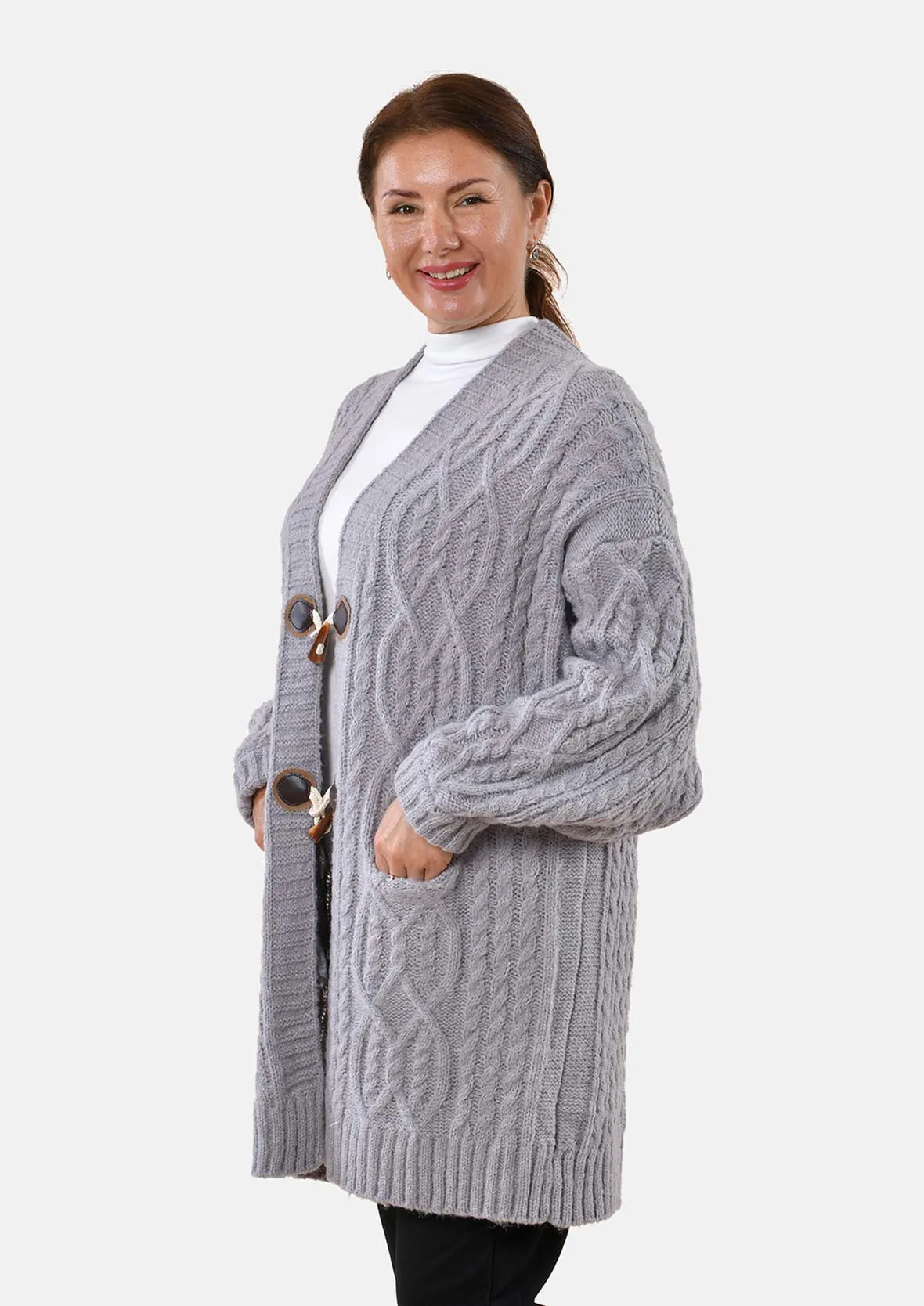 Long Knit Cardigan With Toggles