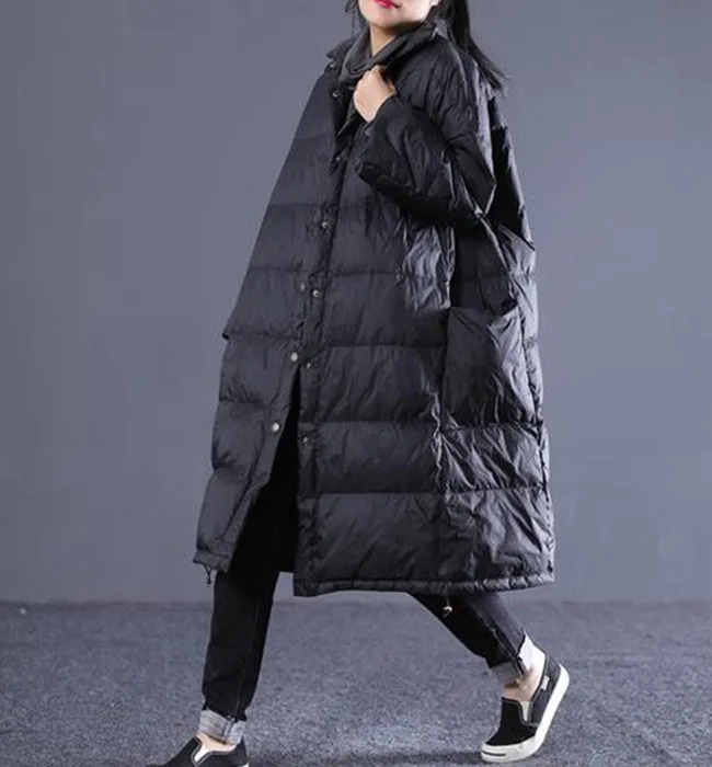 Loose Large Size Long Puffer Coat Large Pocket Down Jacket