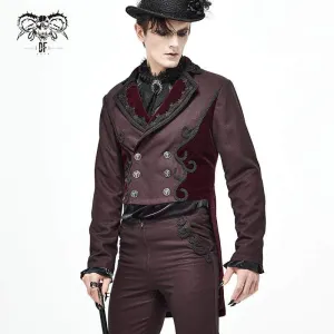 Men's Gothic Double-breasted Jacquard Swallow-tailed Suit Coat Dark Red