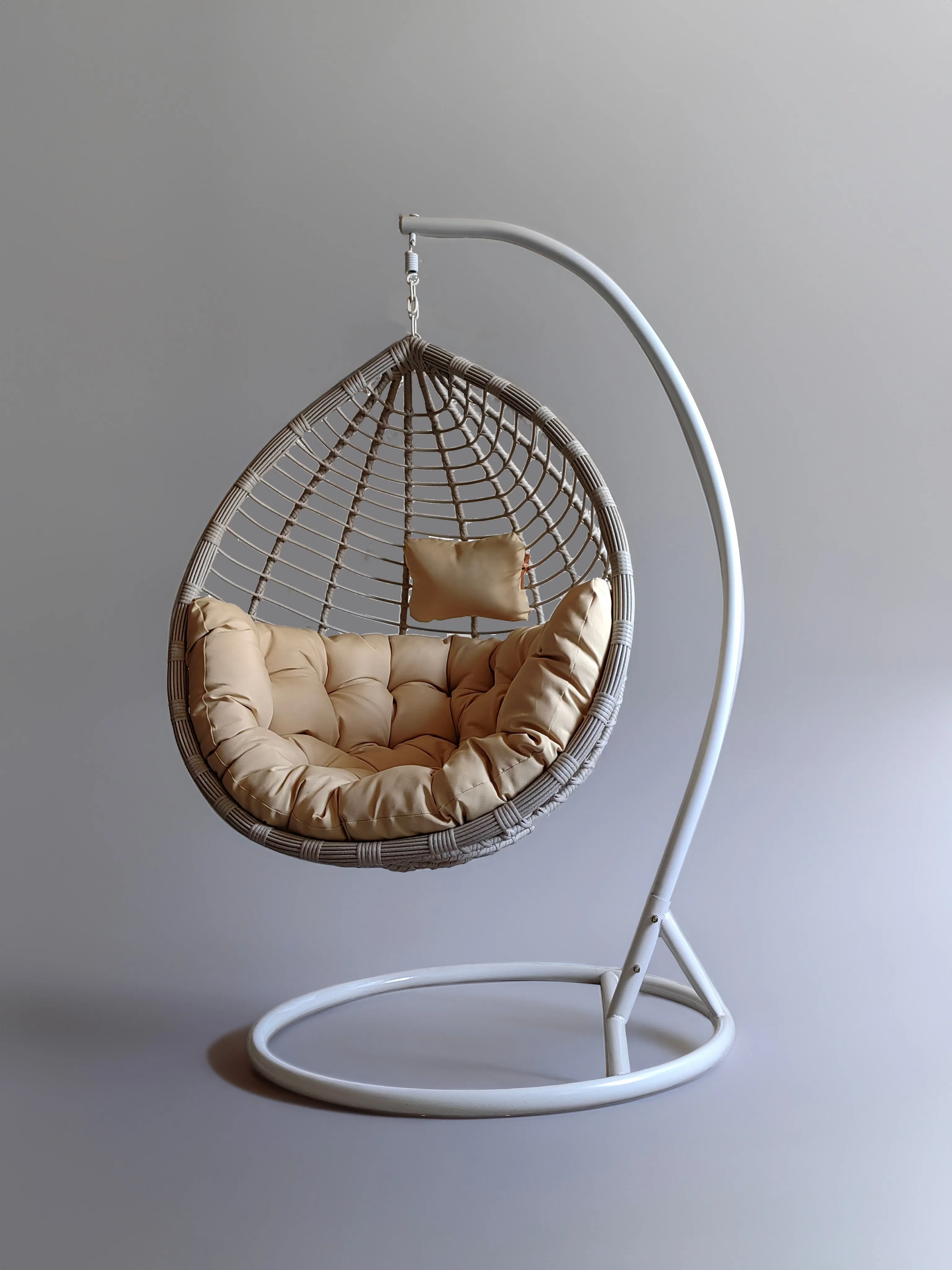 Patio Swing Chair with Stand White & Beige