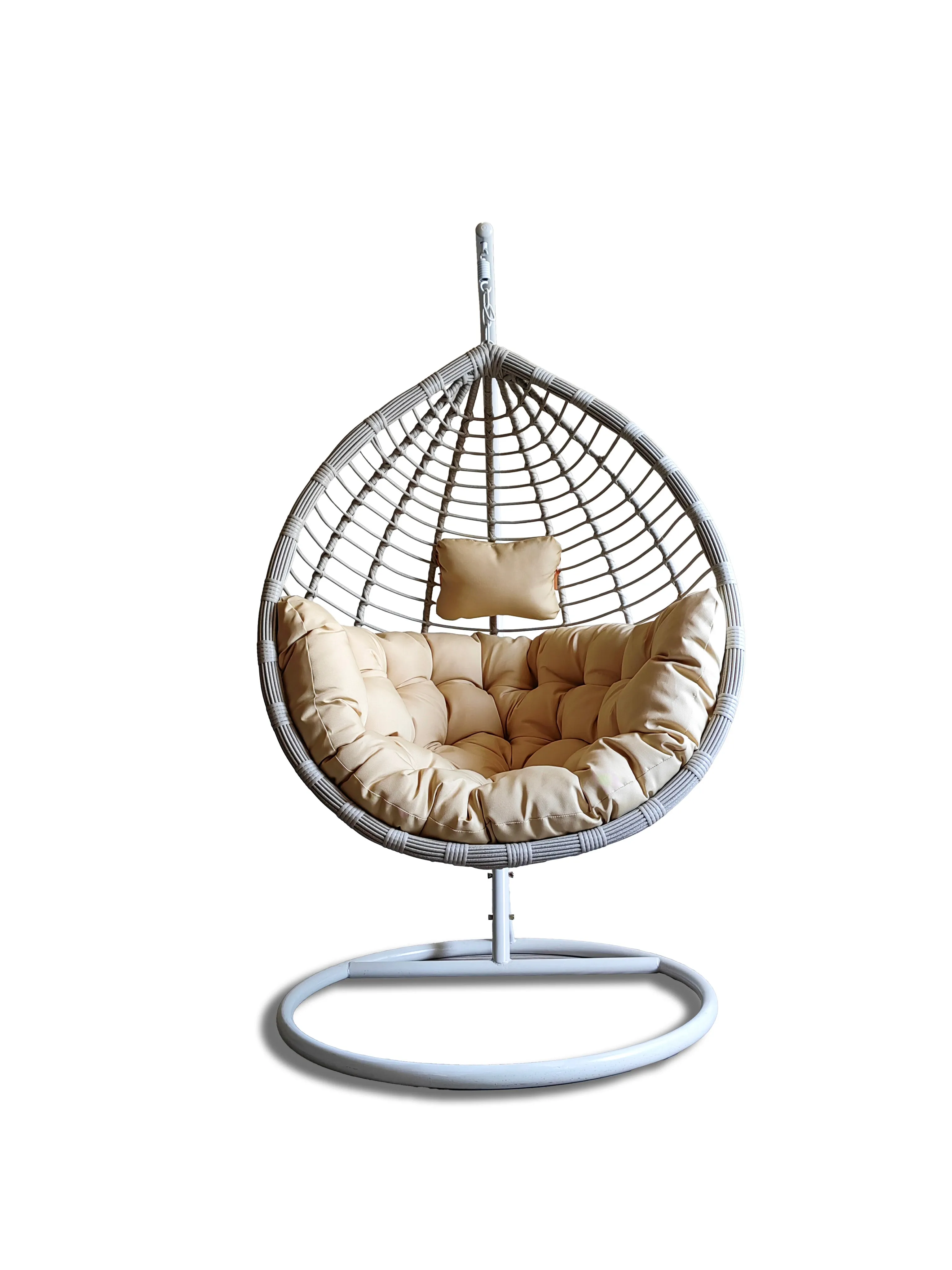 Patio Swing Chair with Stand White & Beige