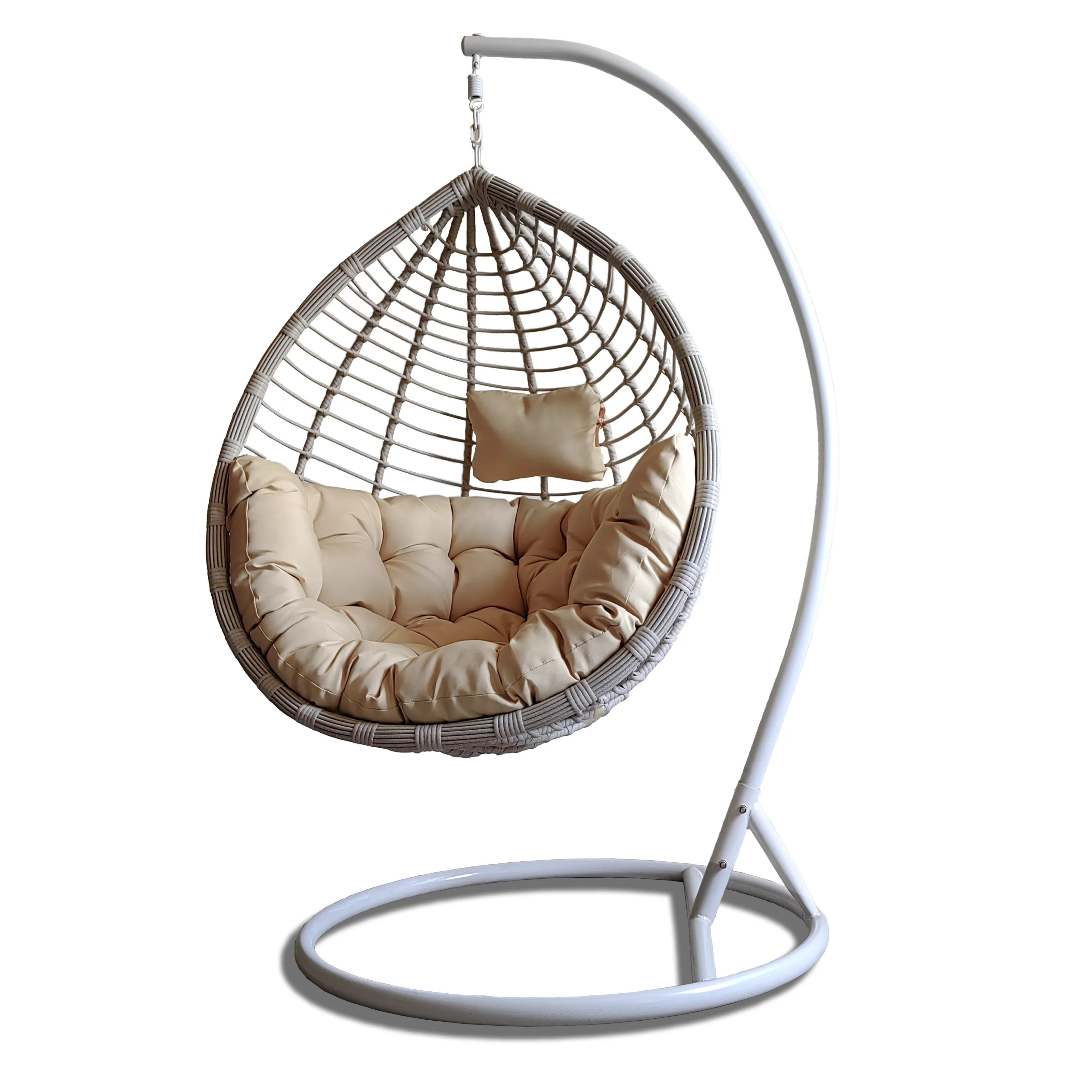 Patio Swing Chair with Stand White & Beige