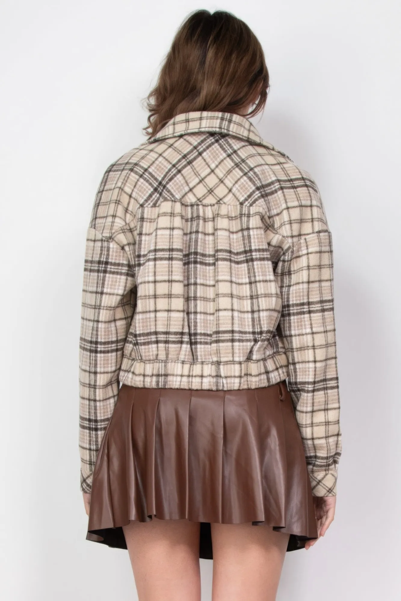 Plaid Button-down Crop Jacket