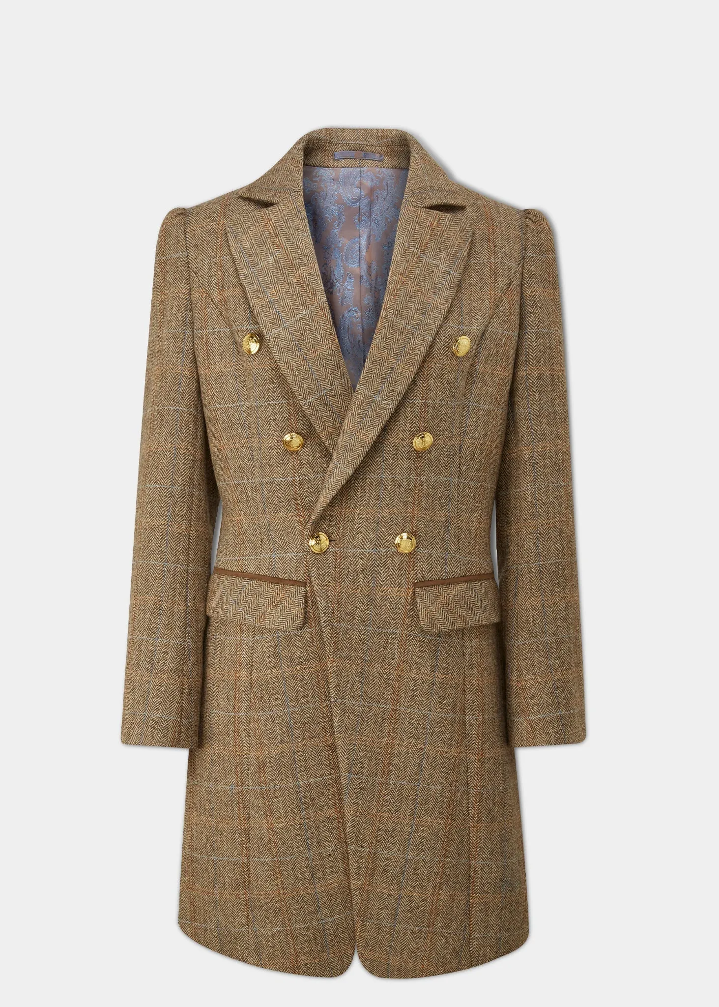 Surrey Ladies Double Breasted Tweed Coat In Hazelwood - Regular Fit