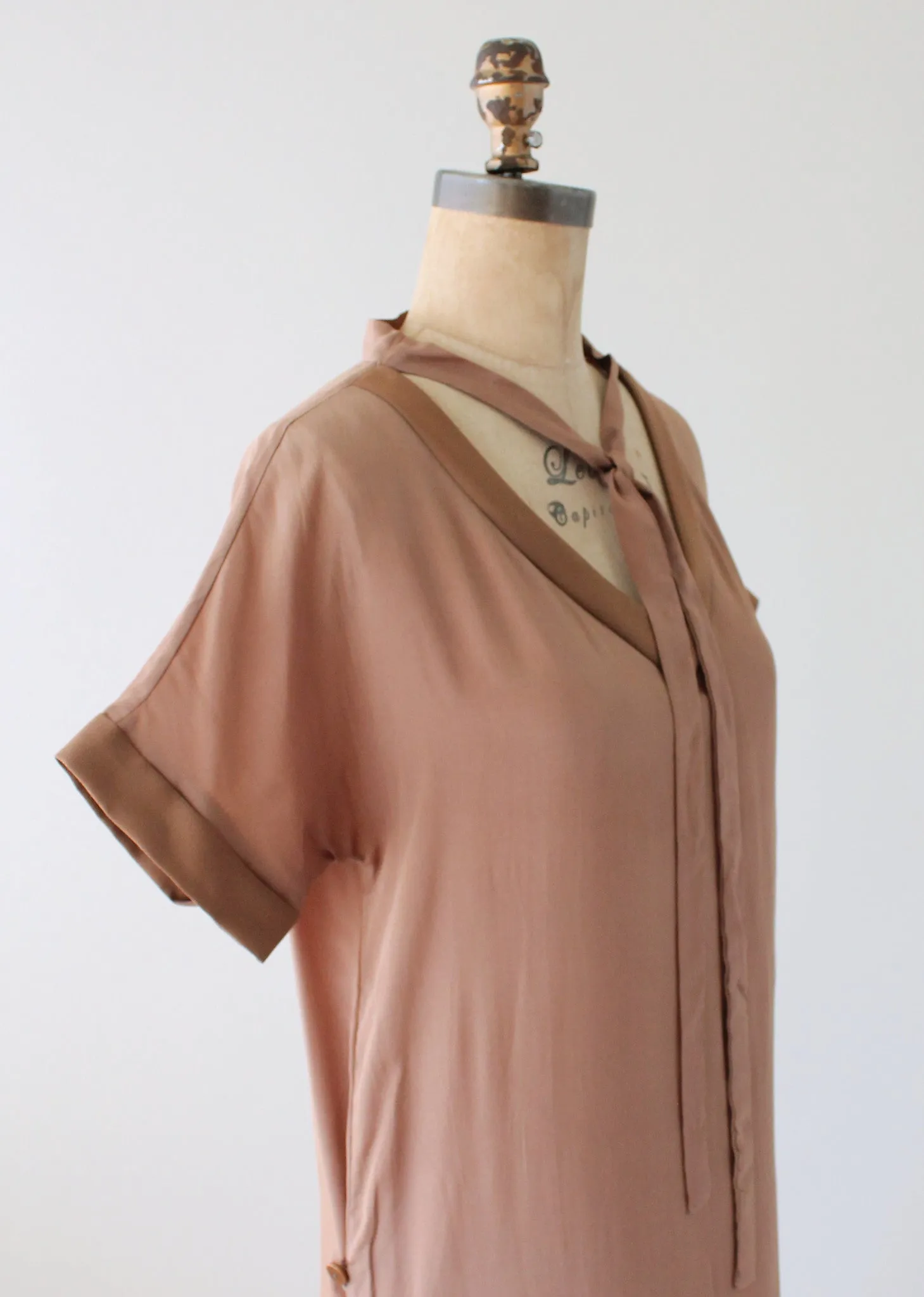 Vintage 1920s Brown Silk Day Dress with Duster Coat