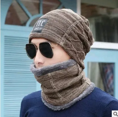 Winter Knitted Hat Crossed Scarf Neck Warmer